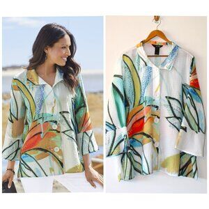 Ali Miles Artsy Floral Top Button Front Flared Cuffs Size 0X Multicolor Shirt
